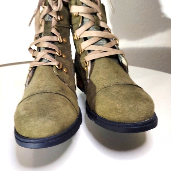SOREL Major Carly Olive Green Suede Canvas Lace Up Combat Boots Women's Size 6.5 - Picture 10 of 16